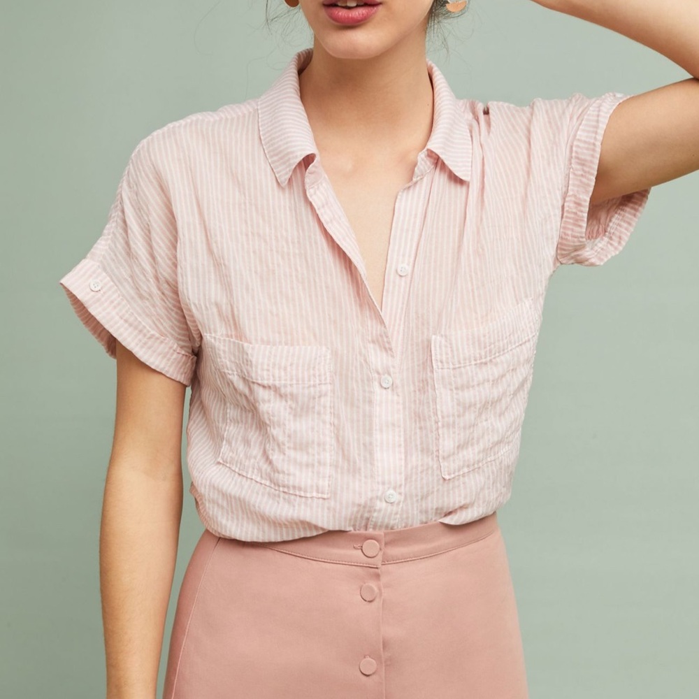 Cloth & Stone Light Pink Stripe Zoe Button Down Shirt